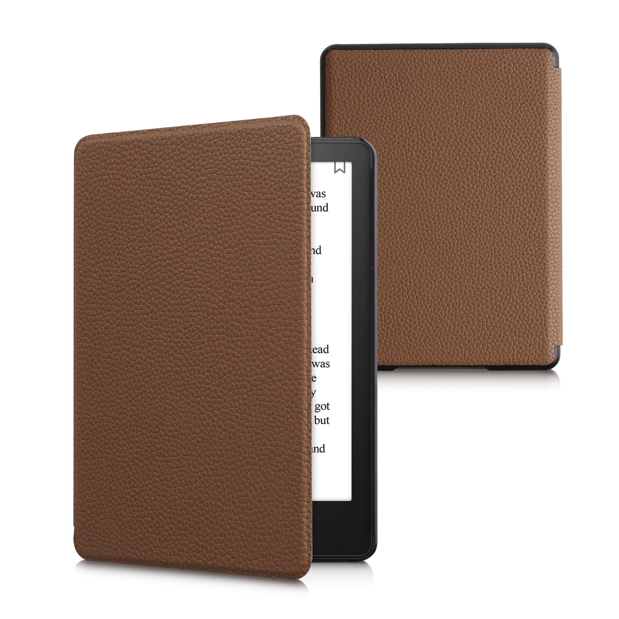 kalibri Klapphülle kompatibel mit Amazon Kindle Paperwhite 11. Generation 2021 - Leder Hülle eReader mit Litchi-Struktur - Braun
