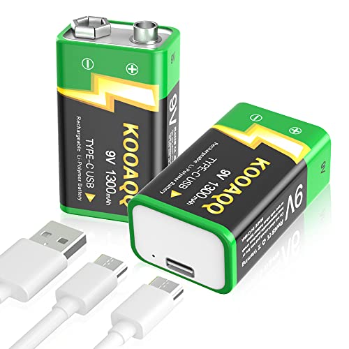 9V Wiederaufladbare Batterien, 1300mAh Langlebige Lithium-ionen Akku Schnellladung über USB-C ideal für Rauchmelder, Feuermelder, Warnmelder & Rauchwarnmelder, Multimeter (2 Stück)