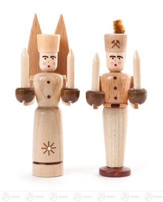 Rudolphs Schatzkiste Engel & Bergmann Miniatur Engel und Bergmann, Natur Höhe ca 8 cm NEU Erzgebirge Weihnachtsfigur Holzfigur