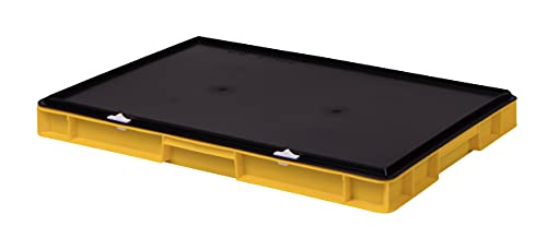 1a-TopStore Stabile Profi Aufbewahrungsbox Stapelbox Eurobox Stapelkiste mit Deckel, Kunststoffkiste lieferbar in 5 Farben und 21 Größen für Industrie, Gewerbe, Haushalt (gelb, 60x40x6 cm)