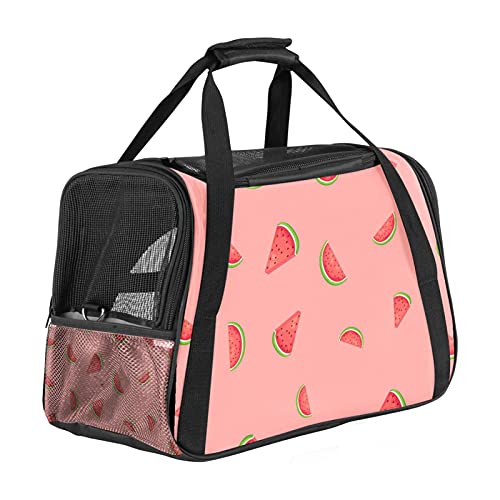 Bennigiry Transporttasche für Hunde und Katzen, mit 3 offenen Türen und verstellbarem Schultergurt, mit Wassermelonenfarbenem Obstmuster