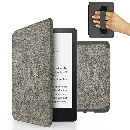 MyGadget Filz Hülle für Amazon Kindle Paperwhite 11 .Generation (ab 2021-6, 8 Zoll) mit Handschlaufe & Auto Sleep/Wake Funktion - Flip Case in Hell Grau