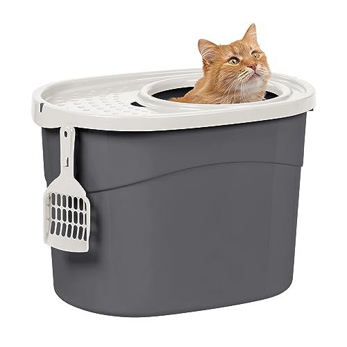 Iris 531227 Katzentoilette 'Top Entry Cat Litter Box' mit Schaufel, grau