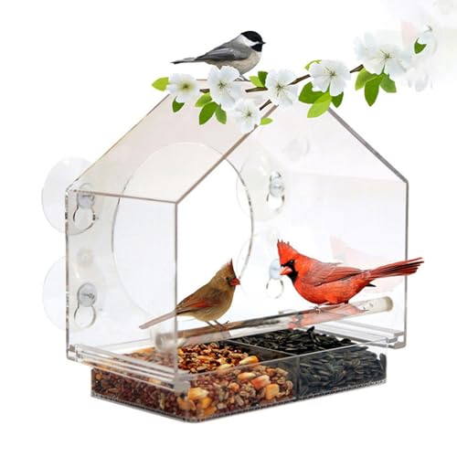 Kolibri-Futterspender für Haustiere, klares Sichtfenster, Vogelfutterstation für draußen, mit starken Saugnäpfen, passend für Vogelliebhaber, Geschenke, Vogelfutterstation (Größe: 20 x 13 x 19 cm)