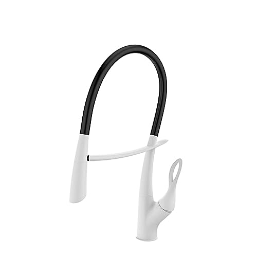 Luxuriöser Küchenarmatur aus weißem Messing, intelligenter Touch-Einhebelmischer for heißes und kaltes Wasser, Doppelsteuerung, schwarzes magnetisches Design, Spültischarmatur (Color : White)