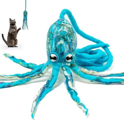 Cat in the Box Ink Floyd Wool Cat Octopus Toy with a 4-Foot Tether for Indoor Cats Kittens Cute Cat Toy Cat Kicker Cat String Toy Plush Cat Toy Teaser Wand Kicker for Active Cats No Catnip