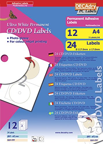 DECAdry Adhesive CD/DVD label OLW-4797 selbstklebendes Etikett 24 Stück(e)