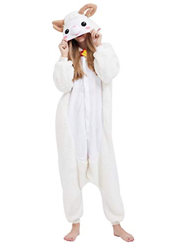 ULEEMARK Jumpsuit Onesie Tier Karton Fasching Halloween Kostüm Sleepsuit Cosplay Overall Pyjama Schlafanzug Erwachsene Unisex Lounge Kigurumi Schaf for S