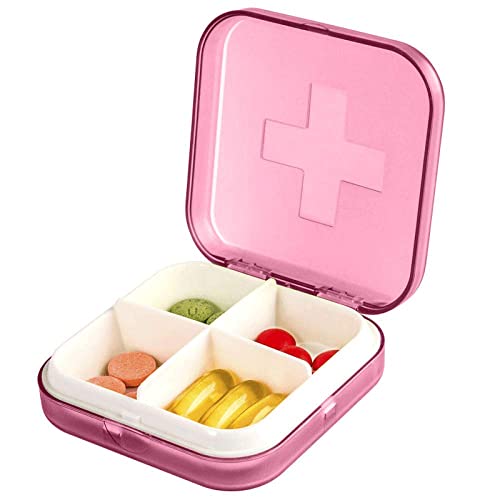 SkVLf Kompakter Pillen-Organizer mit 4 Fächern in Rosa für Geldbörsen und Taschen – ideal für die Aufbewahrung von Medikamenten