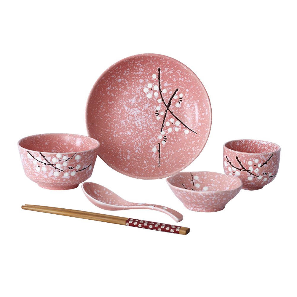 BESTonZON 6pcs japanische Keramik Geschirr Set Haushalt Keramik Geschirr Set (Rosa)