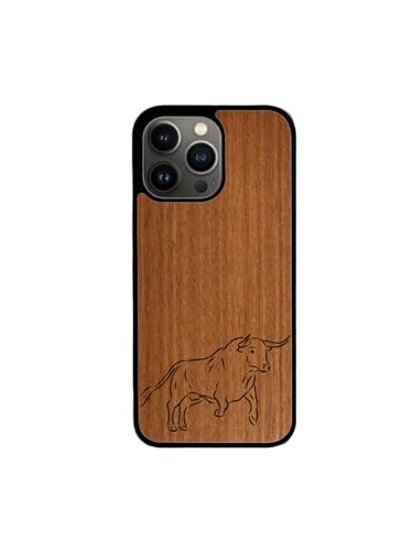 Enowood Schutzhülle aus Holz für iPhone 14 Pro Max – Stier – Makore
