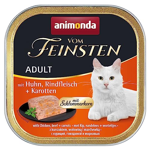 animonda Vom Feinsten Adult Katzenfutter, Nassfutter für ausgewachsene Katzen, Schlemmerkern mit Huhn, Rindfleisch + Karotten, 32 x 100 g