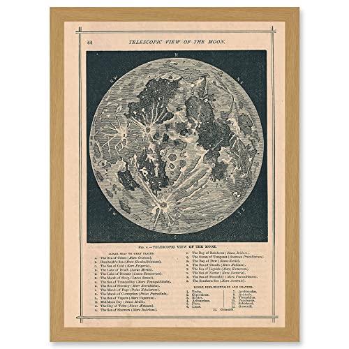 Map Illustrated Antique Telescopic Moon Artwork Framed A3 Wall Art Print Karte Illustriert Antiquität Mond Mauer