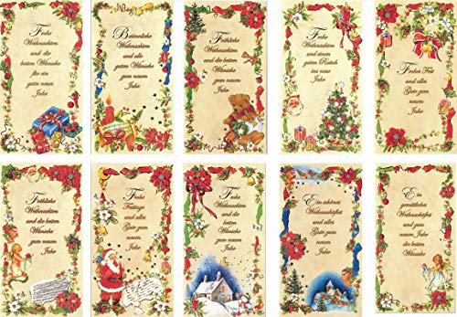 Iloda® 100 Weihnachtskarten mit Umschlag 99-1893, Glückwunsch-karten für Weihnachten, Weihnachtsgrußkarten mit 10 tollen Motiven und Neujahrsgrüßen