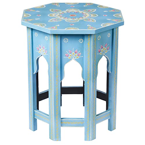 Orientalischer Tisch Beistelltisch aus Holz Boufa ø 40cm Blau rund | Orientalischer runder Hocker Blumenhocker klein für Ihre Wohnzimmer oder Küche | Orientalische Beistelltische