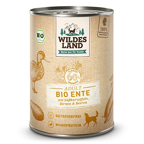 Wildes Land | Nassfutter für Hunde | Bio Huhn | 6 x 800 g |Getreidefrei & Hypoallergen | Extra hoher Fleischanteil von 60% | 100% zertifizierte Bio-Zutaten | Beste Akzeptanz und Verträglichkeit
