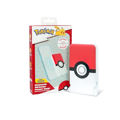 OTL Technologies PK1186 Pokemon Pokeball Wireless Magnetic Power Bank Charger with Folding Stand - Red