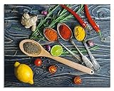 ARTland Spritzschutz Küche aus Alu für Herd Spüle 70x55 cm (BxH) Küchenrückwand mit Motiv Essen Lebensmittel Gewürze Kräuter Chili Chilischote H9KD