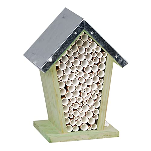 Rivanto® Bienenhaus mit Zinkdach, | 12 x 15 x H22 cm, FSC-Kiefernholz, Insektenhotel für Wandmontage