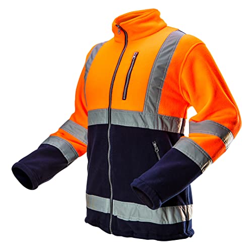 NEO TOOLS Herren Warnschutz-Arbeitsjacke, Stehkragen, langarm, Obermaterial Fleece 280 g/m2 aus 100 % Polyester, mit reflektierenden Streifen, Größe:L, orange