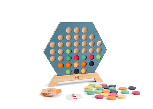 BS Toys Gesellschaftsspiel 3-in-Einer-Reihe - Hexagonales Strategiespiel aus Holz mit umdrehbaren Karten - Für Kinder ab 5 Jahren und älter - 2-4 Spieler