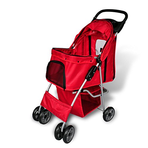 Anself Hundebuggy Hundewagen Pet Stroller mit Becherhalter und Sonnenschutz 4 Räder Rot