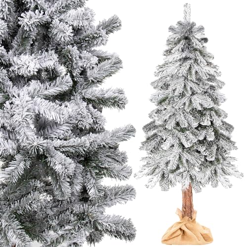 SPRINGOS Künstlicher Weihnachtsbaum Fichte mit Naturstamm Kunstschnee 220 cm