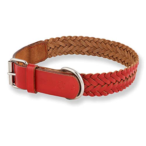 Monkimau Lederhalsband für Hunde, geflochtenes Halsband, Rot (25mm x 45cm)