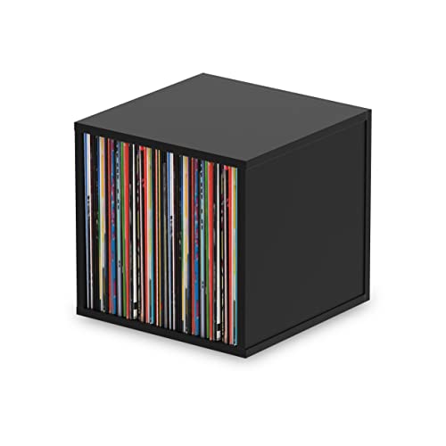 Glorious Record Box black 110 - bis zu 110 Platten im 12''-Format, Problemlos stapelbar, optisch abgestimmt, Lieferung ohne Dekoration, schwarz