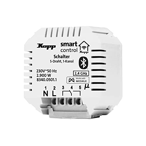 Kopp Smart-Control Schaltaktor, 1 Kanal, 5-Draht, Smart-Home Bluetooth-Mesh Technologie, Amazon Alexa, Apple Home Kit, Google Home, 834005011