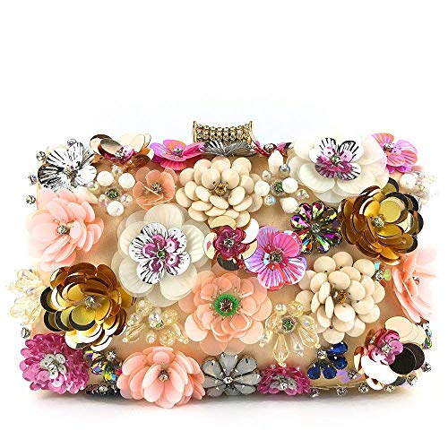 QZH Damen Abend Handtaschen,Blumen Clutch Geldbörse Für Brautjungfer Hochzeit Prom Abendtasche Handtaschen (Gold,Freie Größe)
