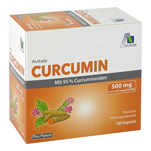 Avitale Curcumin 500mg Kapseln mit 95% Curcuminoiden und 5mg Pfefferfruchtextrakt, 121.5 g