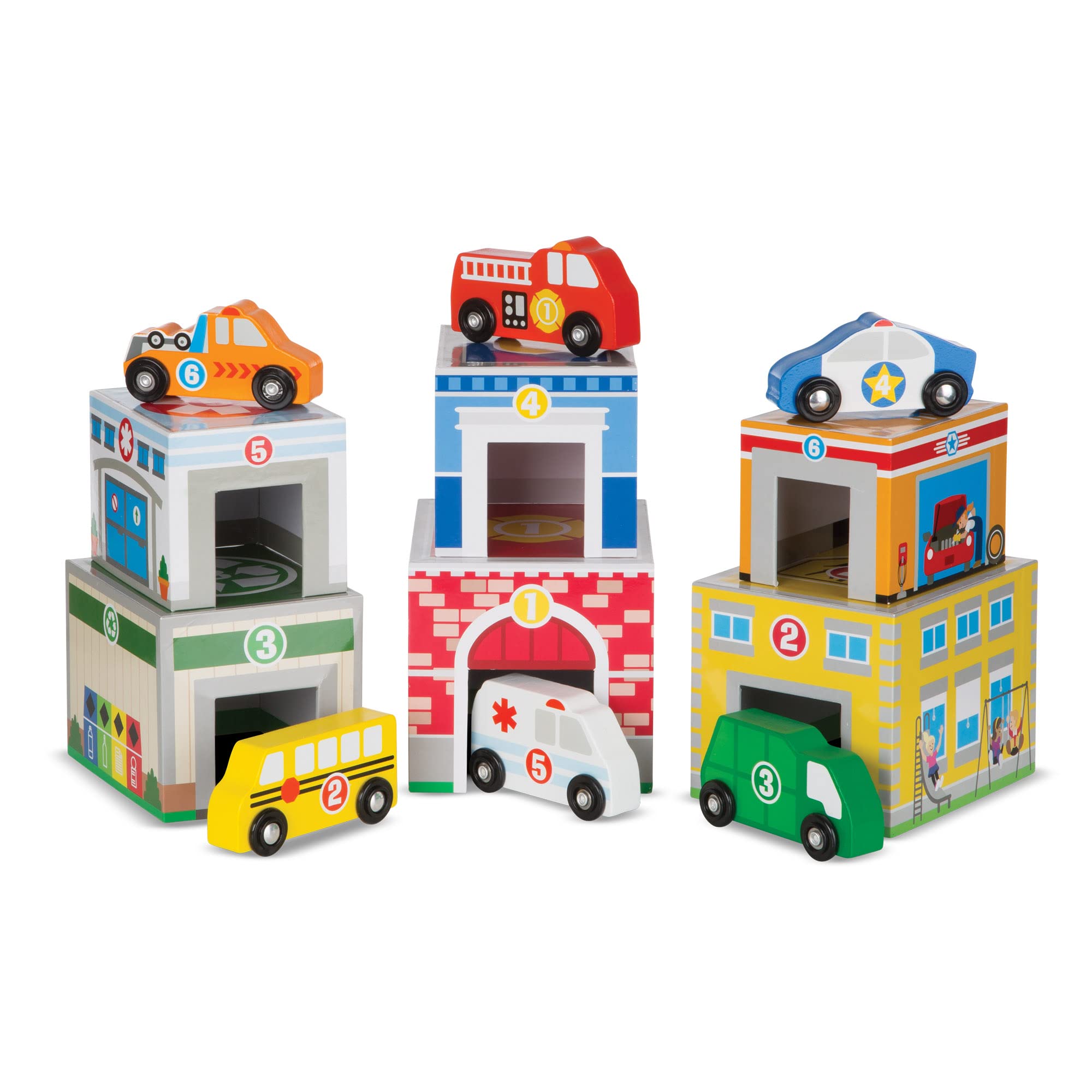 Melissa & Doug Nesting & Sorting Buildings & Vehicles , Wooden Toy & Trains , Trucks & Vehicles , 2+ , Gift for Boy or Girl
