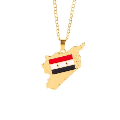 JLVVJL Halskette Anhänger Liefern Sie syrische Flaggen-Karte-Halsketten-Zubehör, Hip-Hop-Öl-Tropfen-Halskette Geschenk
