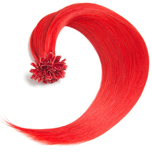 Rote Bonding Extensions aus 100% Remy Echthaar - 100 x 0,5g 45cm Glatte Strähnen - Lange Haare mit Keratin Bondings U-Tip als Haarverlängerung und Haarverdichtung in der Farbe red