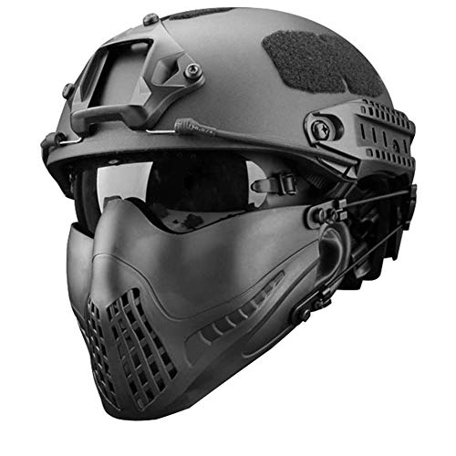 MEYLEE Half Face Lower Mask Taktische Netzmaske, Kann mit schnellem Helm, UV-Schutzbrillen-Kombinationsset, Für Airsoft Paintball Jagdschießen CS verwendet Werden,Black