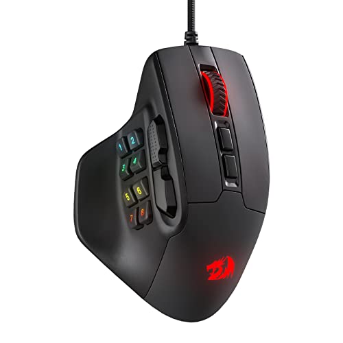 Redragon M811 Aatrox MMO Gaming Maus, 15 programmierbare Tasten kabelgebundene RGB Gamer Maus mit ergonomischem Griff, 10 seitliche Makrotasten, Software unterstützt & Hintergrundbeleuchtung