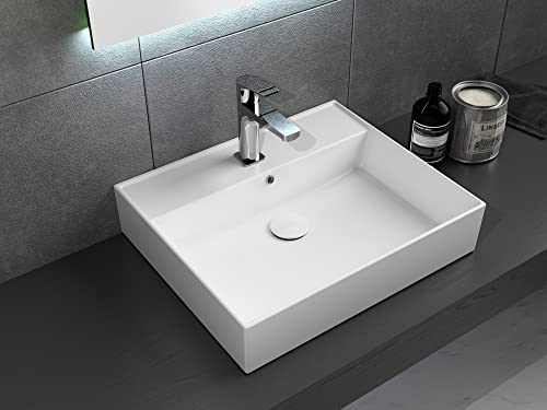 Aqua Bagno | Waschbecken 60 im modernen Loft Air Design | Eckig | Wand-Waschbecken | Möbelwaschtisch | Waschtisch aus Keramik | Weiß | 605 x 465 x 130 mm