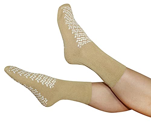 Medi-Inn+ Anti-Rutsch-Socken 100% Polyester 2-seitig beschichtet 48 Paar (Größe XL, braun)