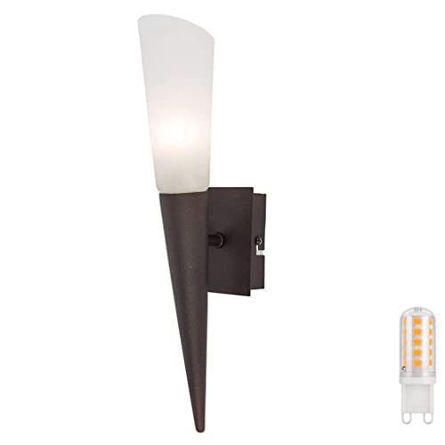 LED Wandfackel Liverpool Landhausstil Wandleuchte mediterrane Wandlampe Lampe Fackel rostbraun Leuchtmittel austauschbar (1x kurz rostbraun/weiß)