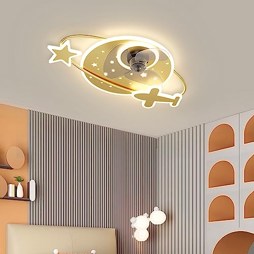 YUNZI 50CM Kinder Deckenventilator Mit Beleuchtung Reversibel 6 Geschwindigkeiten Schlafzimmer 50W Dimmbar Deckenventilator Mit Licht Fernbedienung Klein Leise Wohnzimmer Fan Deckenleuchte-Gold