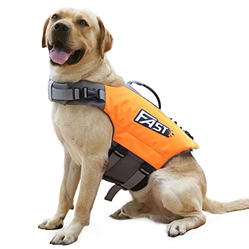 Schwimmweste für Hunde mit reflektierender Haustier-Sicherheitsweste zum Schwimmen und Bootfahren (M, Orange)