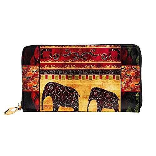 DEHIWI Afrikanischer Elefant Patchwork Leder Zip Around Wallet Frauen Clutch Geldbörse Reise Kartenhalter Tasche Geschenk, Schwarz , Einheitsgröße