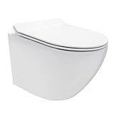 Franco Design Hänge WC spülrandlos Toilette inkl. WC Sitz mit Softclose Absenkautomatik + abnehmbar