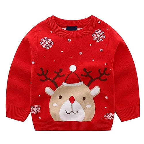 Kinder Weihnachten Strickpullover Winter Sweatshirt Gestricktes Pullover Hirsch Rot 2-3 Jahre