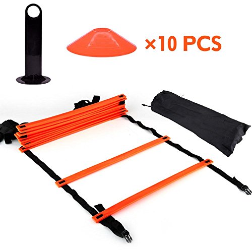 Geschwindigkeit Agility Train Kit, 19Ft Flache Leiter + 10 Stück Disc Cones Speed ​​Training Leiter mit Aufbewahrungstasche für Athletic Training(Orange)