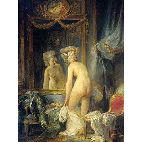 Schall Morning Toilet Woman Bathing Painting Premium Wall Art Canvas Print 45,7 x 61 cm