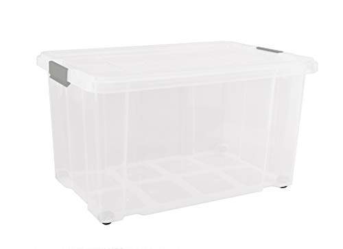 Unimet Eurobox mit Deckel und Rollen 60 x 40 x 33 cm Transparent Griffe Silber