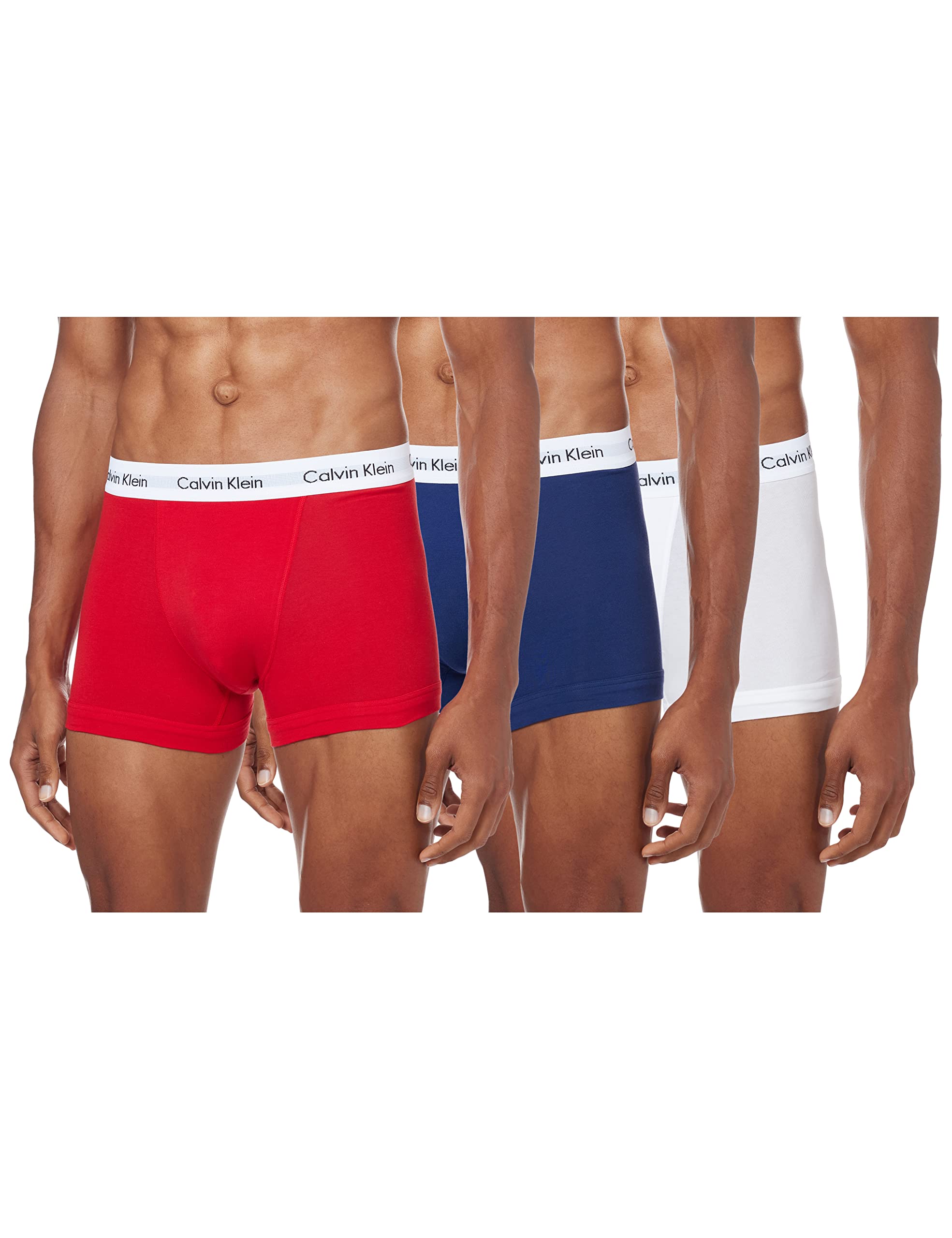 Calvin Klein Herren 3er Pack Boxershorts Trunks Baumwolle mit Stretch, Schwarz ,B-Cool Melon/Glxy Gry/Brn Belt Lg, L, White/Red Ginger/Pyro Blue, S