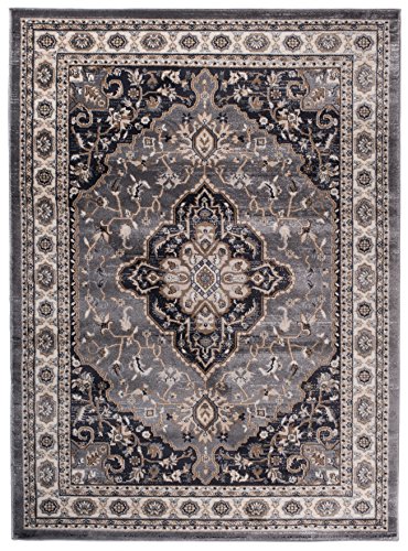 Carpeto Orientteppich Teppich Grau 140 x 200 cm Medaillon Klassisch Muster - Wohnzimmer Schlafzimmer Esszimmer
